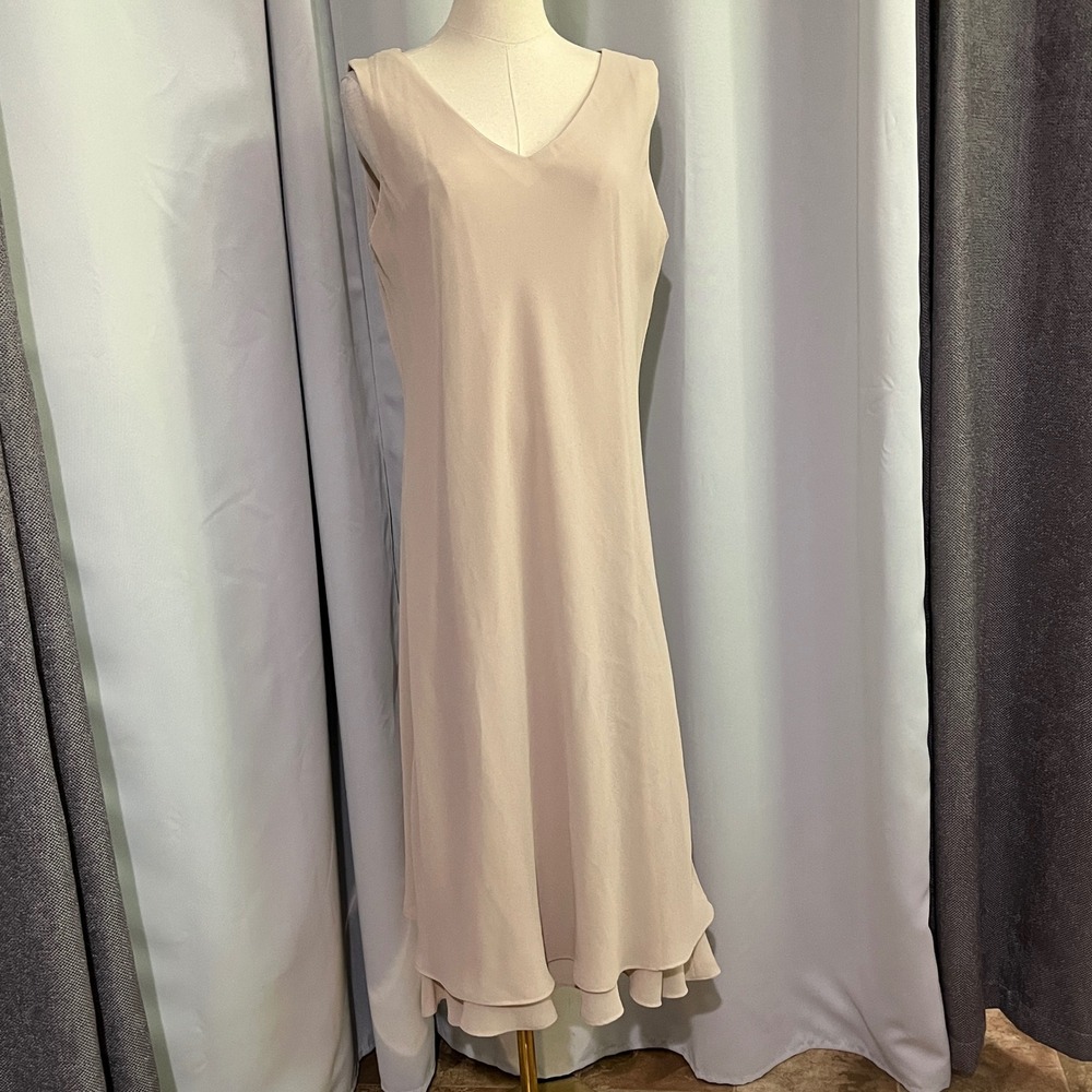 Virgo Bias Cut Beige Slip Dress Size 12 90s Minimalist Midi Neutral Fit Flare